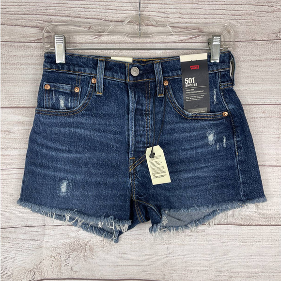 Levi’s 501 High Rise Fitted Through The Hip Denim Jean Shorts Women's Size 25 - Picture 3 of 10